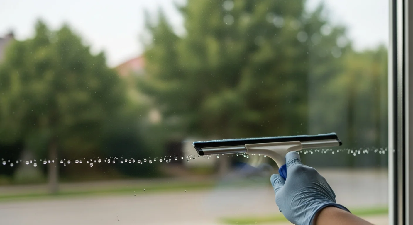Frisch gereinigte Glasfläche mit Abzieher